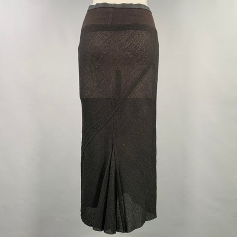 RICK OWENS Size 6 Black Wool Blend Raw Edge Midi Skirt