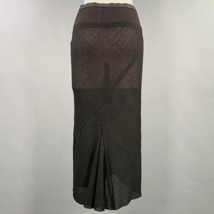 RICK OWENS Size 6 Black Wool Blend Raw Edge Midi Skirt