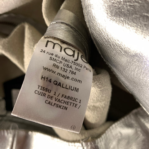 MAJE Size 34 Silver Leather Shimmer Calfskin Pencil Skirt