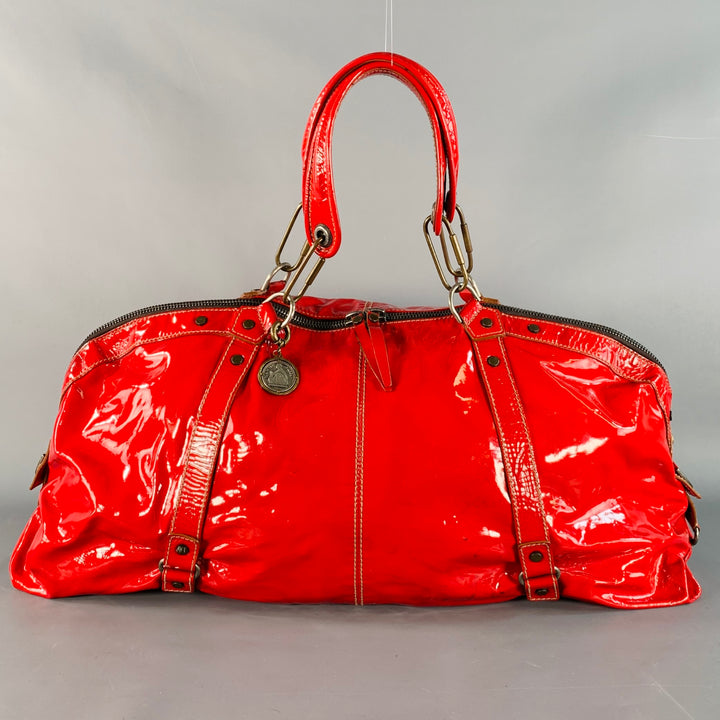 LANVIN Vintage Red Patent Leather Overnight Handbag
