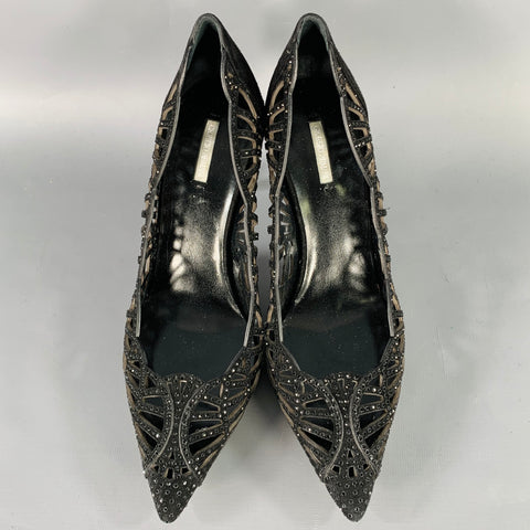 GIORGIO ARMANI Size 8 Black Suede Rhinestones Cutout Stiletto Pumps