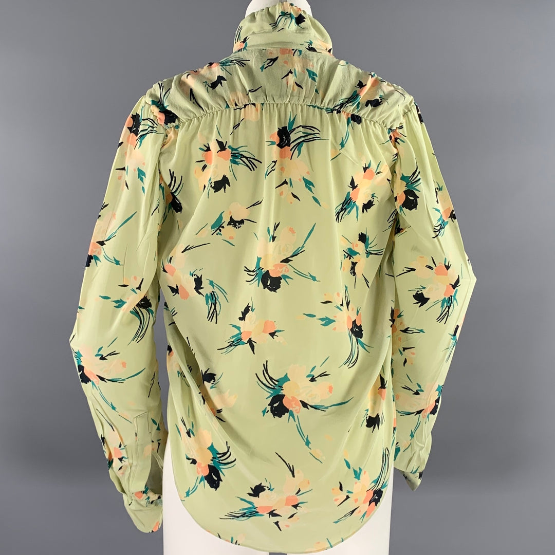 MARNI Size 4 Green Silk Floral Blouse