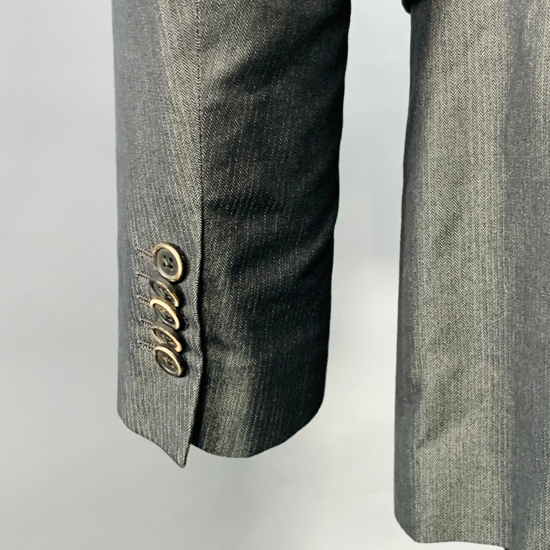 CORNELIANI Size 38 Grey Charcoal Herringbone Cotton Silk Peak Lapel Suit