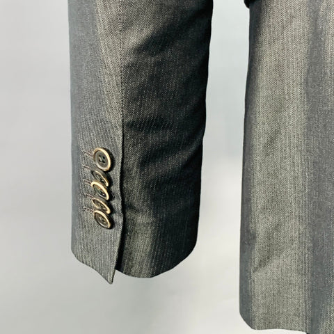 CORNELIANI Size 38 Grey Charcoal Herringbone Cotton Silk Peak Lapel Suit