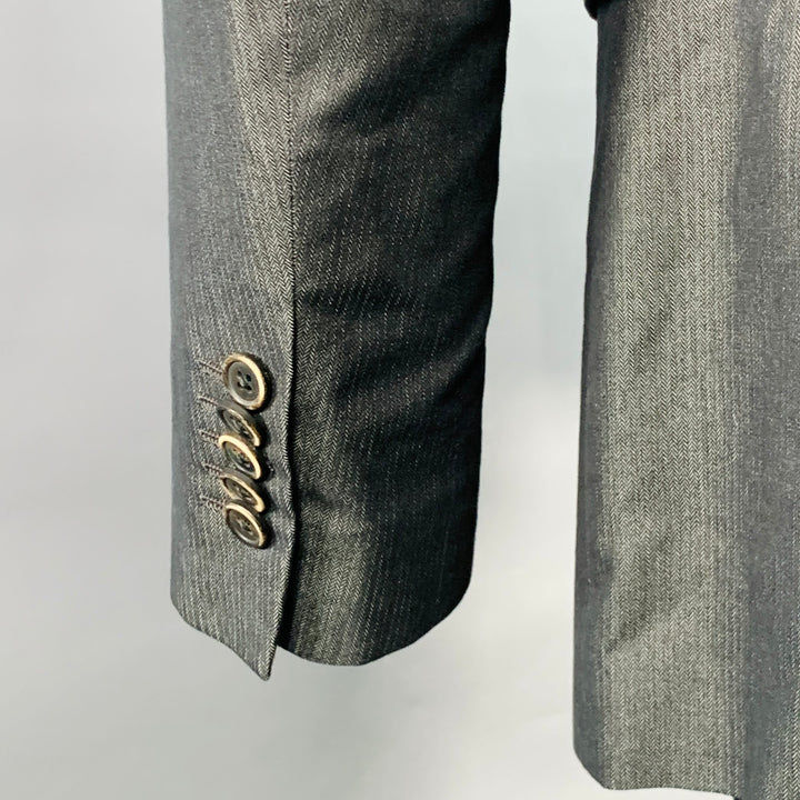 CORNELIANI Size 38 Grey Charcoal Herringbone Cotton Silk Peak Lapel Suit