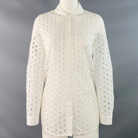 L'AGENCE Size XS White Cotton Eyelet Button Up Shirt