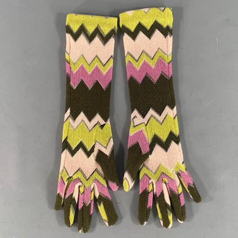 MISSONI SPORT Green Pink Chevron Wool Gloves