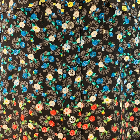 EQUIPMENT Size M Black Multi Color Silk Floral Stripe Two Pockets Shirt