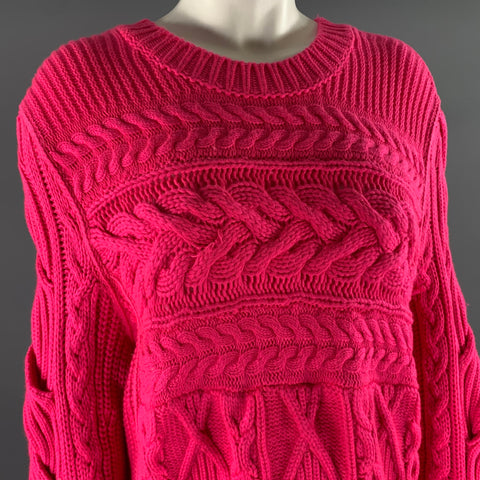 BURBERRY Size M Pink Wool Cashmere Cable Knit Crew-Neck Sweater