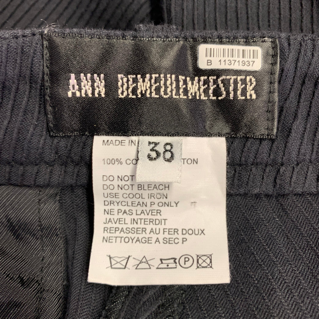 ANN DEMEULEMEESTER Size 6 Black Cotton Textured Flat Front Casual Pants