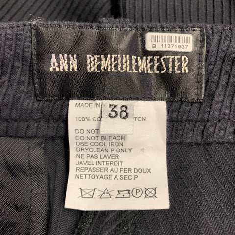 ANN DEMEULEMEESTER Size 6 Black Cotton Textured Flat Front Casual Pants