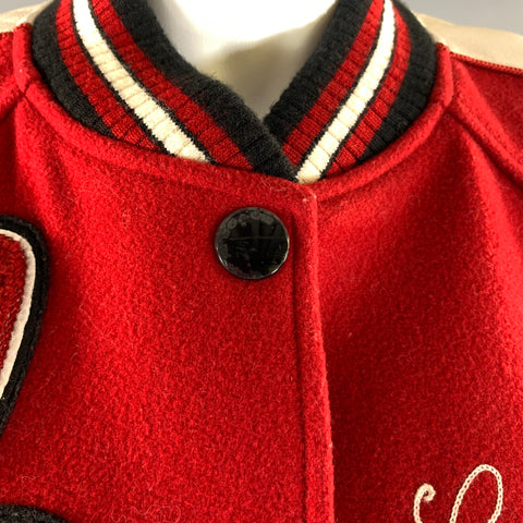 COACH Size S Red White Wool Nylon F20496 Patches Varsity Jacket