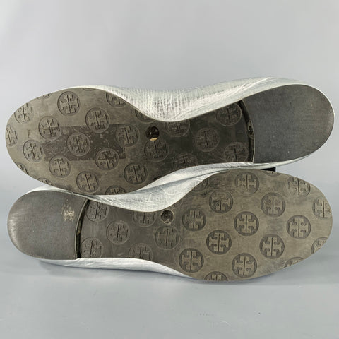 TORY BURCH Ballerines froncées en cuir argenté à logo Taille 40