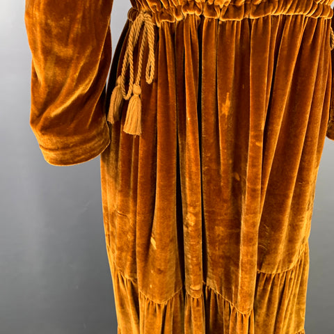 ULLA JOHNSON Size 2 Bunny Yellow Mustard Velvet Ruffle Midi Dress