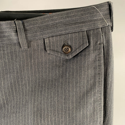 MICHAEL BASTIAN Size 38 Grey White Pinstripe Cotton Button Fly Dress Pants