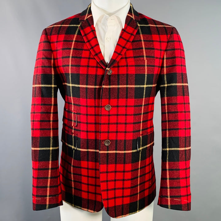 BLACK FLEECE by THOM BROWNE Size 40 Red Black Yellow Plaid Wool Notch Lapel Sport Coat