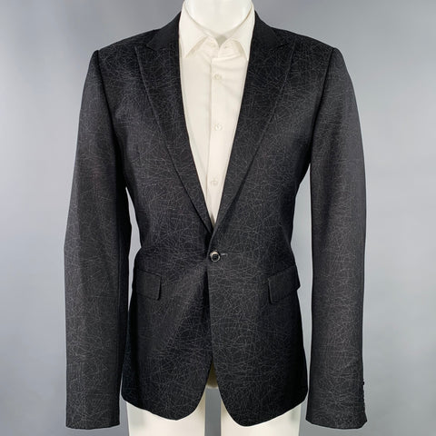 CALVIN KLEIN COLLECTION Taille 38 Noir Gris Rayures Laine Vierge Veste de Sport Type Smoking