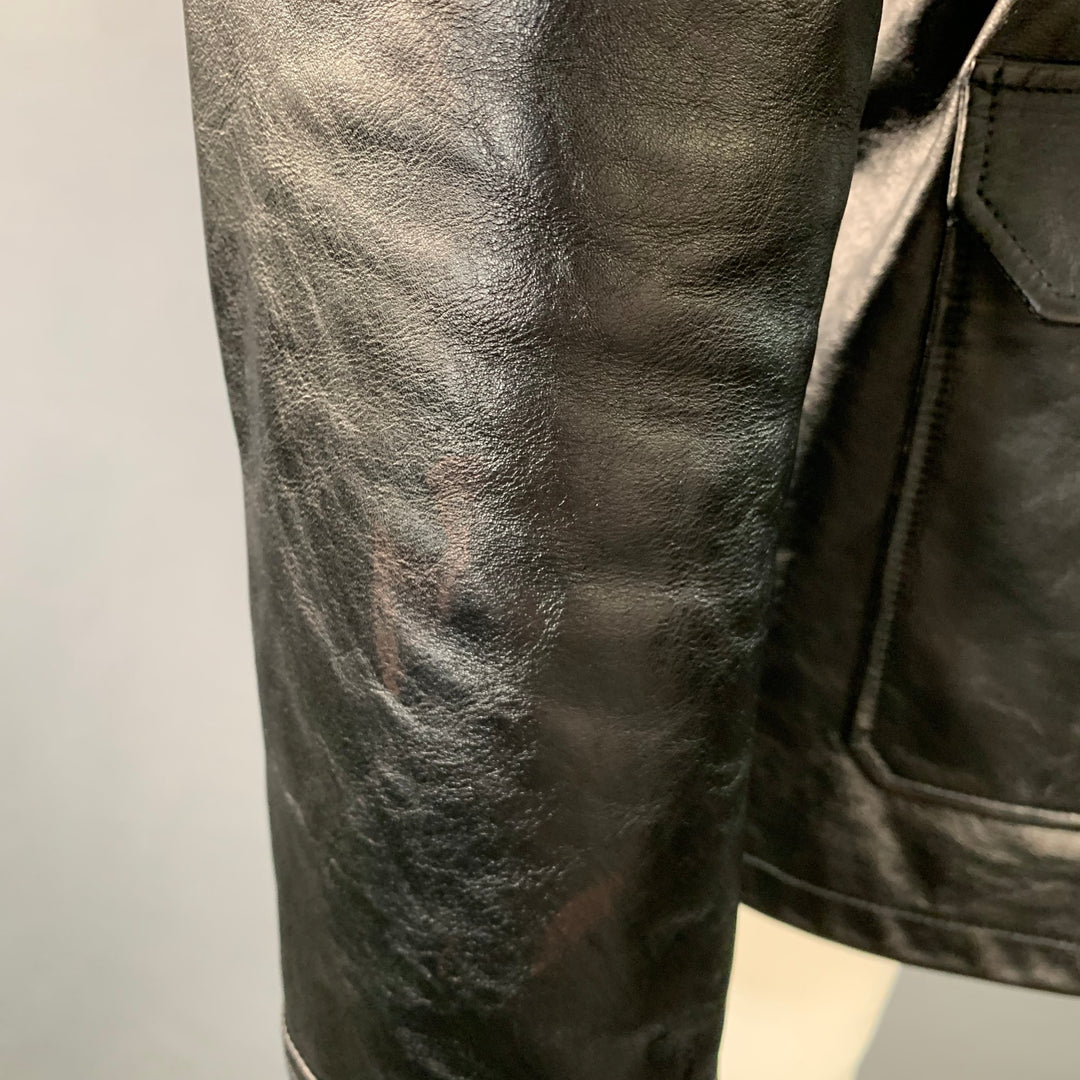 SAINT LAURENT Size M Black Calf Leather Belted Jacket