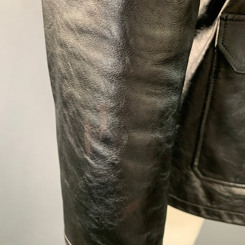 SAINT LAURENT Size M Black Calf Leather Belted Jacket