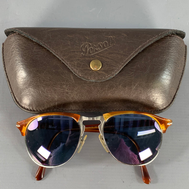 PERSOL Size S Silver Tortoise Shell Metal Semi Rimless Sunglasses