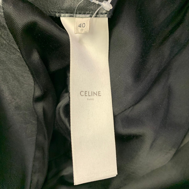 CELINE SS19 Size 4 Hedi Slimane Black Silver Calf Leather Motorcycle Jacket