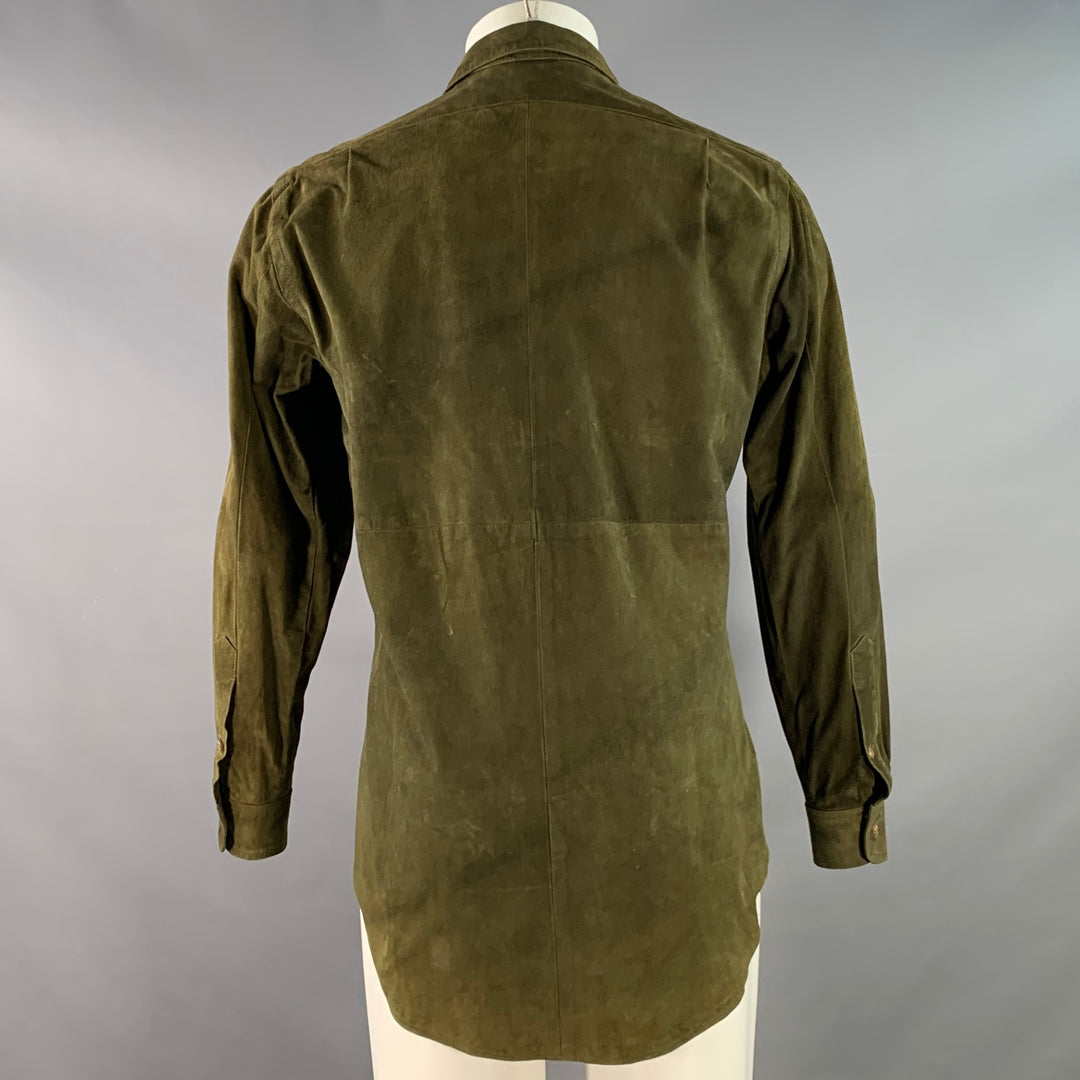 POLO by RALPH LAUREN Size M Green Suede Two Pockets Long Sleeve Shirt