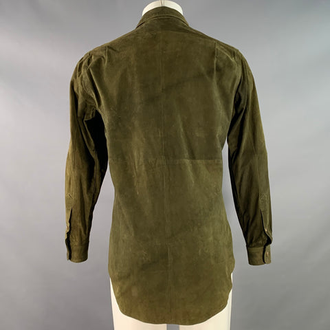 POLO by RALPH LAUREN Size M Green Suede Two Pockets Long Sleeve Shirt