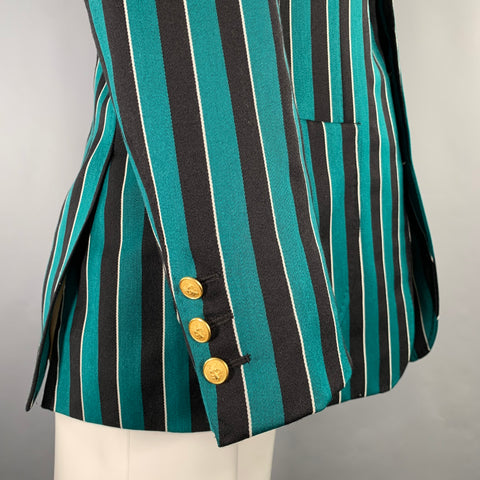 F.E. CASTLEBERRY Size 38 Green Navy Stripe Wool Blend Sport Coat