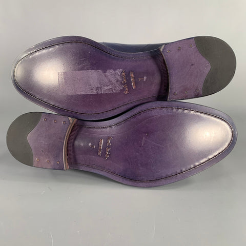 PAUL SMITH Size 8 Blue Leather Cap Toe Derby Lace-Up Shoes