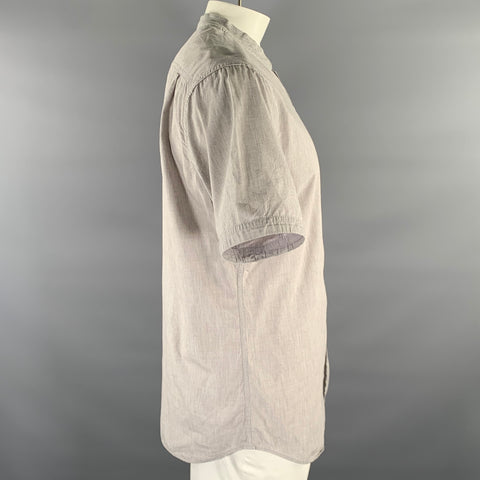 WINGS and HORNS Size XL Grey Heather Cotton Band Collar Short Sleeve Shirt