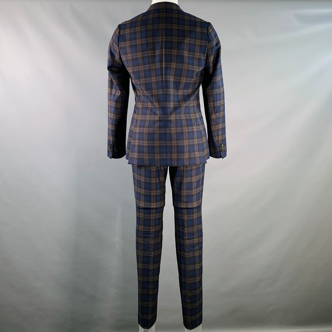 PAUL SMITH Size 38 Soho Navy Brown Plaid Wool Notch Lapel Suit