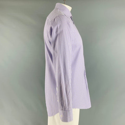 BUGATCHI UOMO Taille L Chemise à manches longues en coton pied-de-poule violet blanc