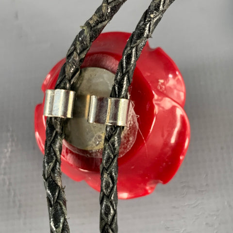 VINTAGE Black Red Rose Leather Bolo Tie