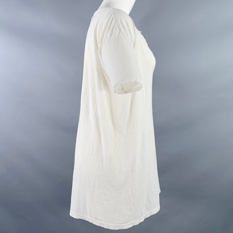 VINTAGE Size M White Distressed Scoop Neck T-Shirt