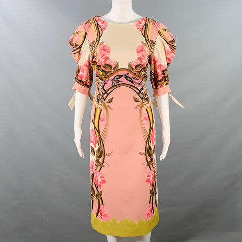ALBERTA FERRETTI Size 8 Pink Multi Color Polyester Blend Puffy Sleeve Floral Dress