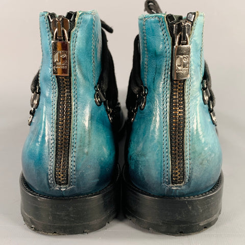 Jo GHOST Size 10 Blue Black Perforated Leather Lace-Up Boots