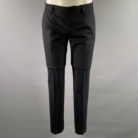 DOLCE & GABBANA Size 38 Navy Wool Blend Notch Lapel Slim Fit Suit