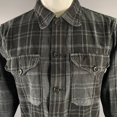 BUCK MASON Size M Grey Black Plaid Cotton Cropped Long Sleeve Shirt