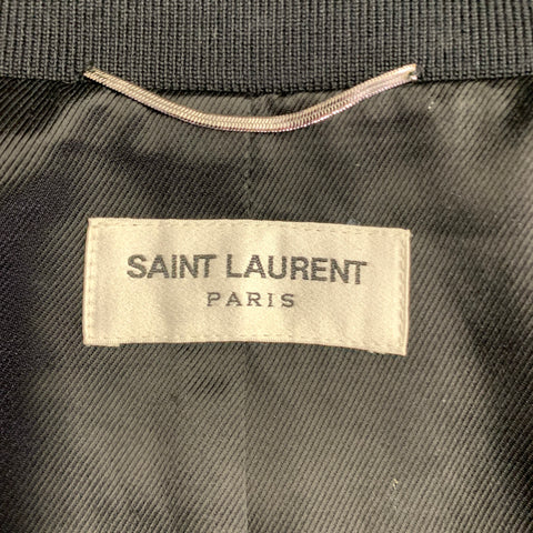 SAINT LAURENT Size 40 Black Multi Color Floral Viscose Varsity Jacket