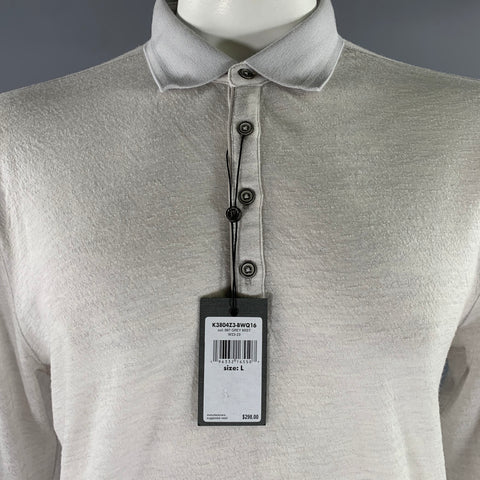 JOHN VARVATOS Size L Grey Knitted Wool Long Sleeve Polo