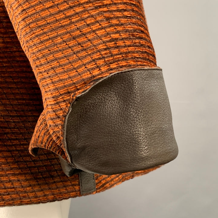 AKRIS Size 8 Orange Brown Polyester Cotton Velvet Leather Cuffs Jacket Blazer