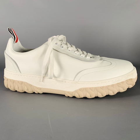 THOM BROWNE Size 8 White Beige Leather Rubber Sole Sneakers