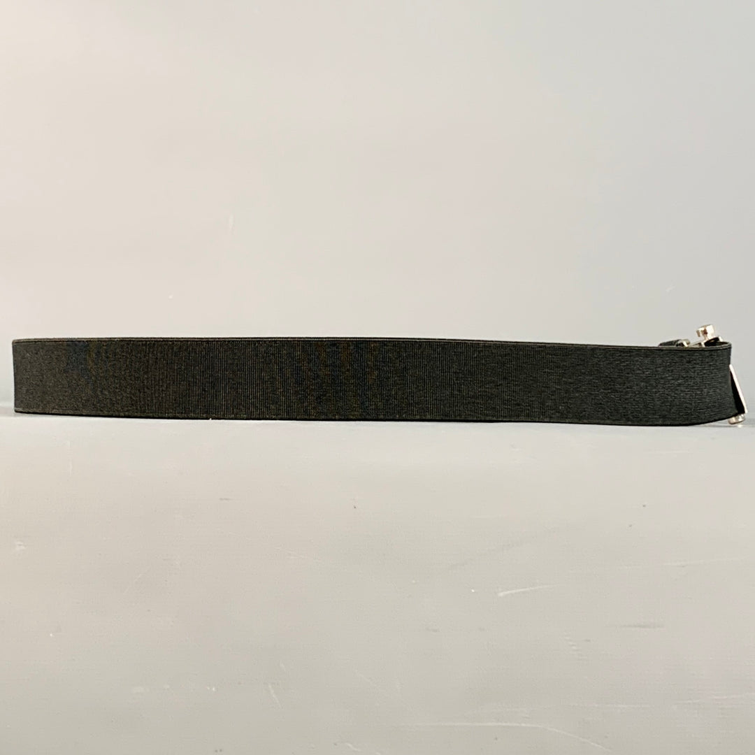 PRADA Size 38 Black Silver Logo Canvas Box Buckle Belt