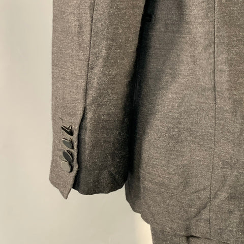 LANVIN Size 44 Regular Black Silk Cashmere Blend Peak Lapel Suit