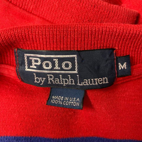 RALPH LAUREN Size M Navy Red Logo Cotton Mini Collar Polo