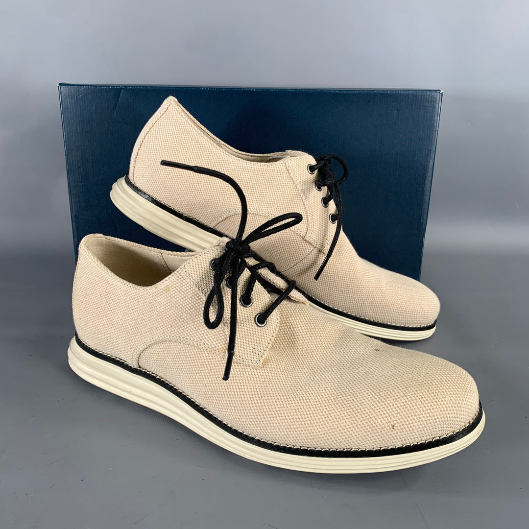 COLE HAAN Size 10.5 Cream Black Textured Sneakers