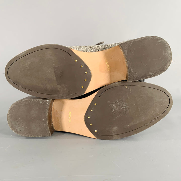 LOUISE ET CIE Size 8.5 Grey Wool Blend Tweed Leather Trim Lace-Up Shoes