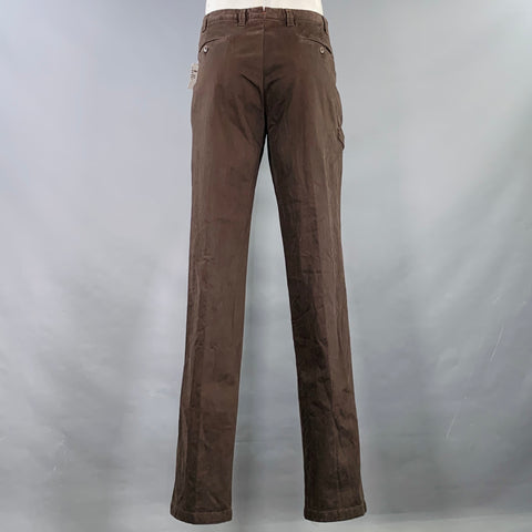 ISAIA Size 38 Brown Twill Cotton Blend Flat Front Casual Pants