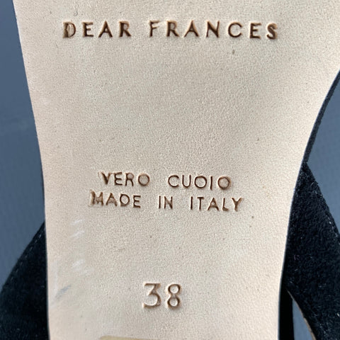 DEAR FRANCES Size 8 Cream Black Acrylic Suede Slingback Sandals