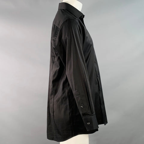 Chemise noire en coton à manches longues et coupe incurvée ETON Taille M